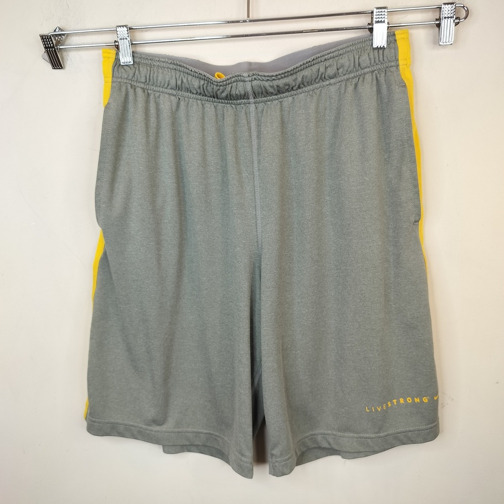 Nike Livestrong Athletic Shorts Mens Large Dri-Fit Pockets Gym Gray Yellow